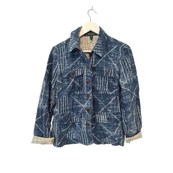 LRL Lauren Ralph Lauren Shacket Denim Jacket Size Large Blue Linen Cotton Blend - Picture 1 of 10